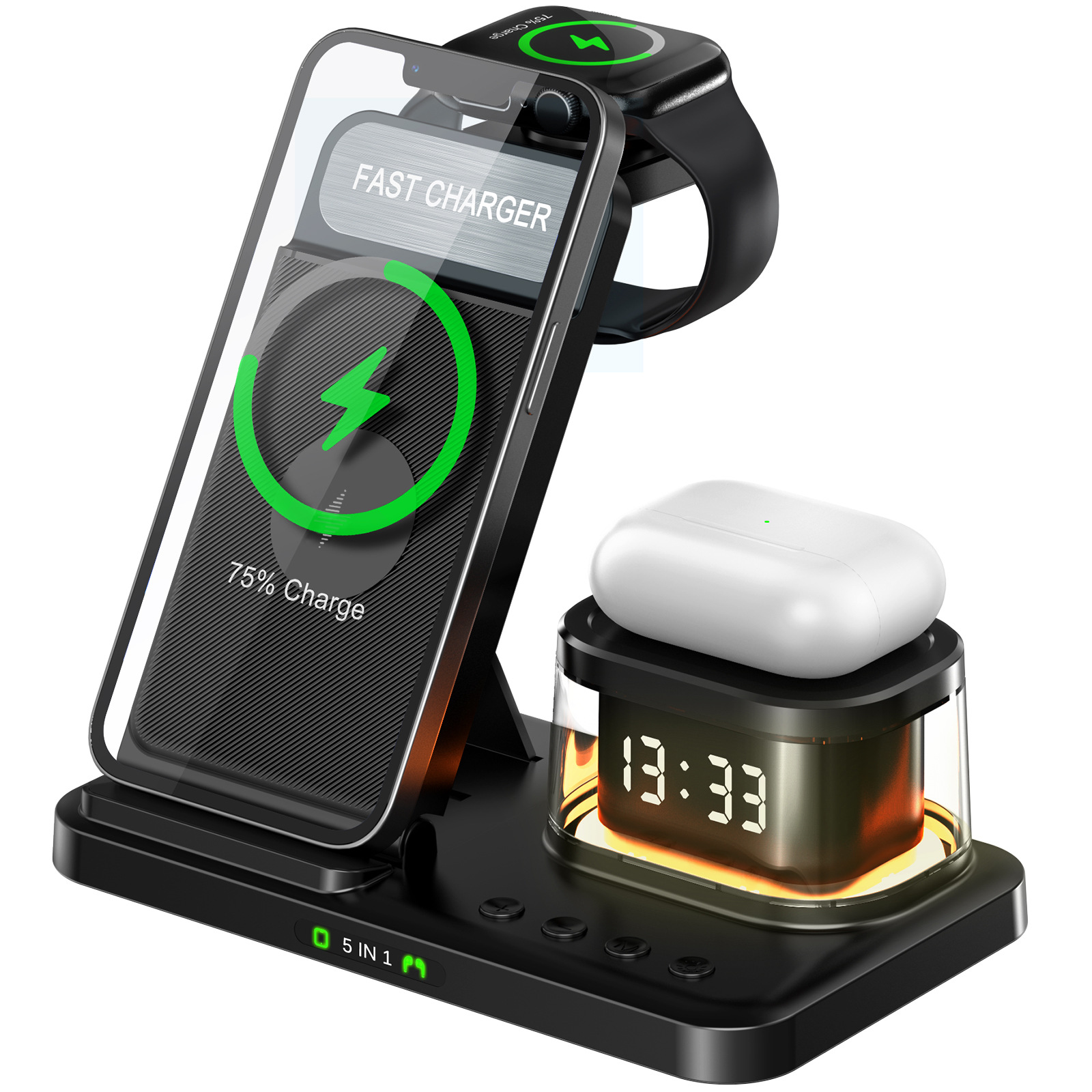 Wireless Charger with Clock for Mobile Phone and i-Watch