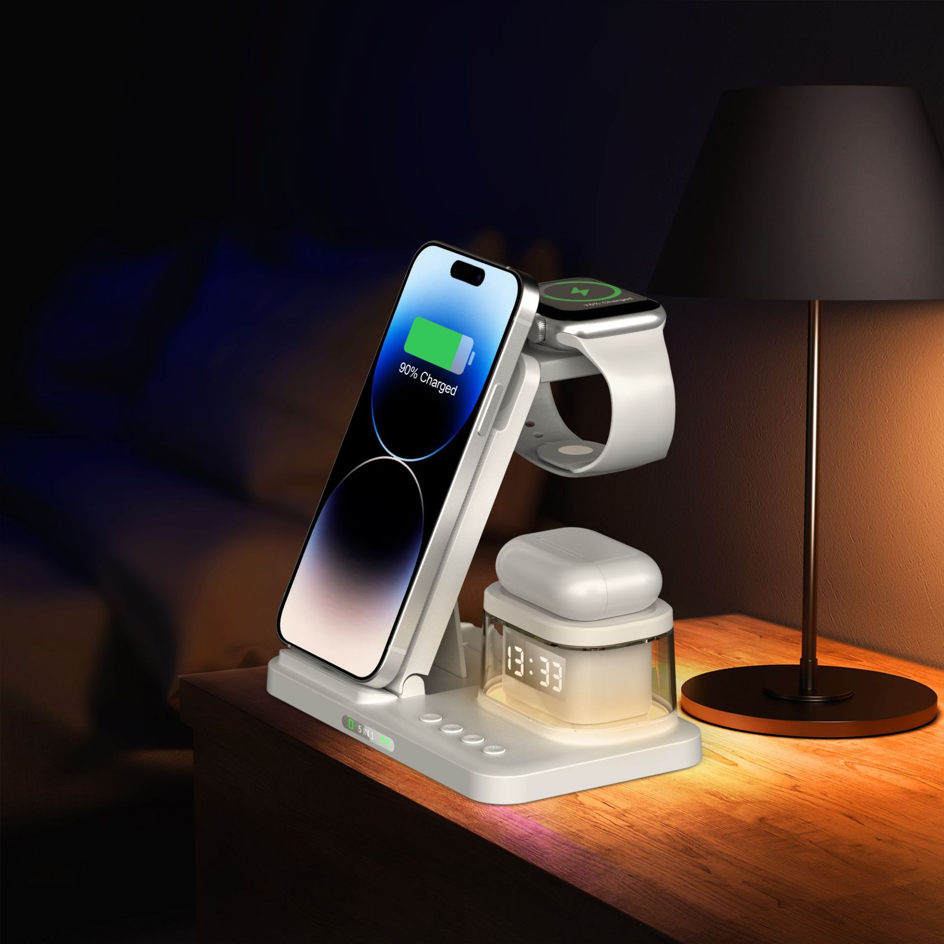 Wireless Charger with Clock for Mobile Phone and i-Watch