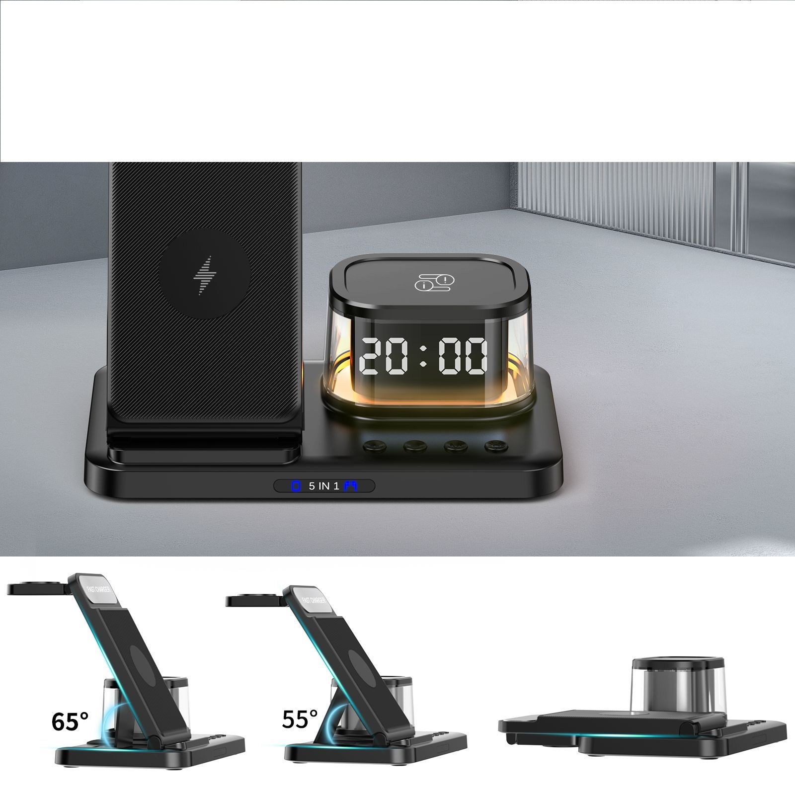 Wireless Charger with Clock for Mobile Phone and i-Watch