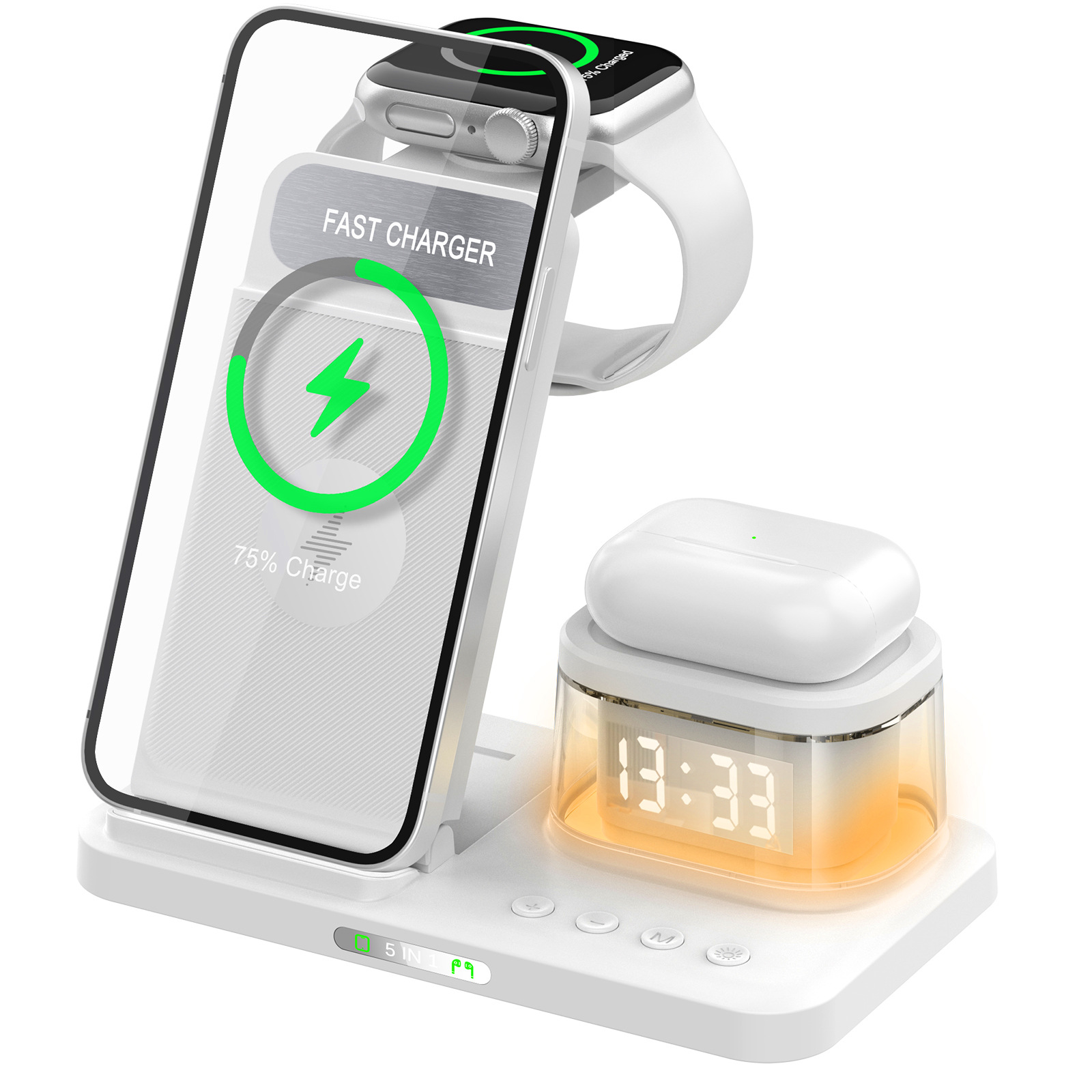 Wireless Charger with Clock for Mobile Phone and i-Watch